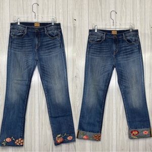 Anthropologie Driftwood Colette Cuffed Floral Embroidered Jeans size 32